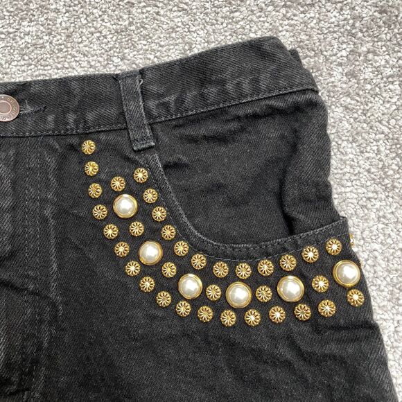Brighton Blue Lexicco Vintage Studded Denim Jeans Womens 11/12 Black Straight - Picture 11 of 13